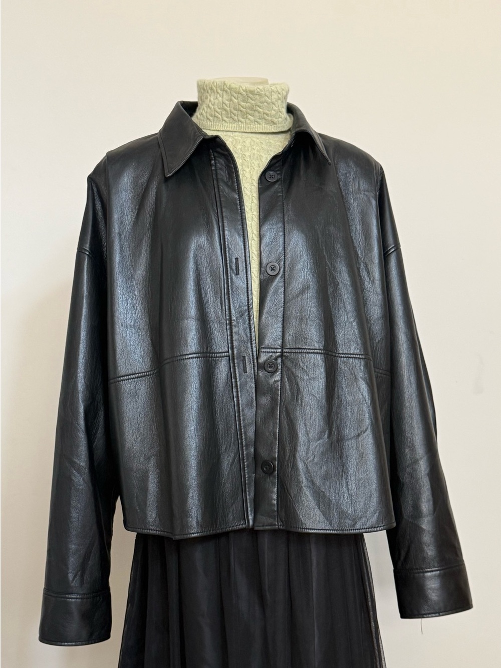 Aritzia Babaton Pelli Hip Shirt Jacket Black Faux Leather XL